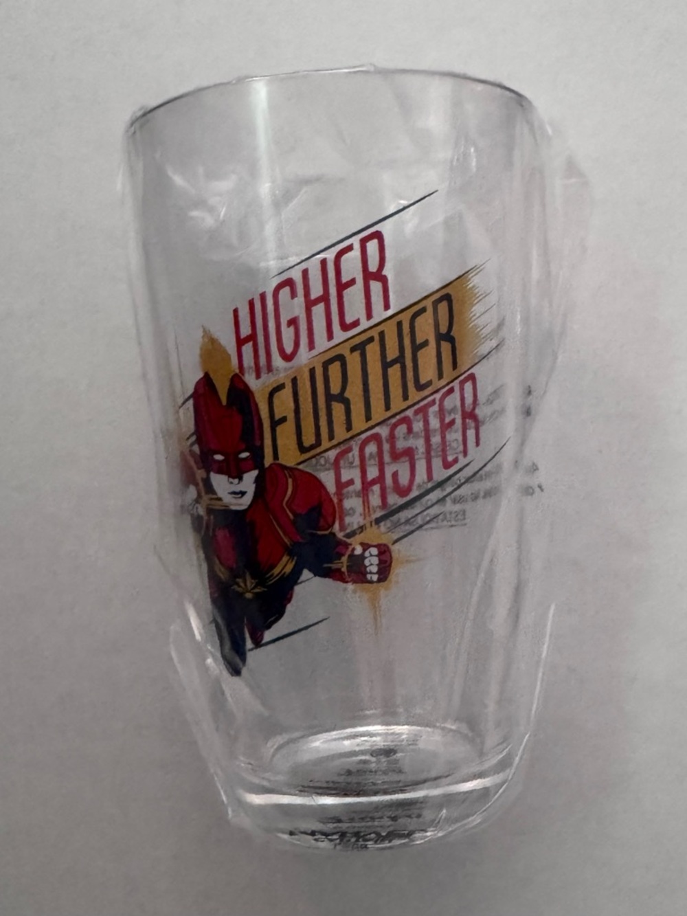 Marvel Captain Marvel Clear Glass with Red and Gold Graphic